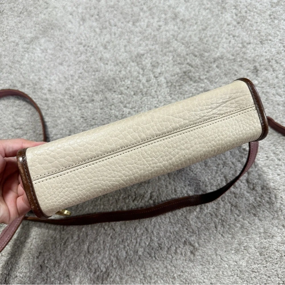 Dooney & Bourke Vintage Ivory Brown Leather Crossbody Bag Classic Zip Top - Picture 5 of 16